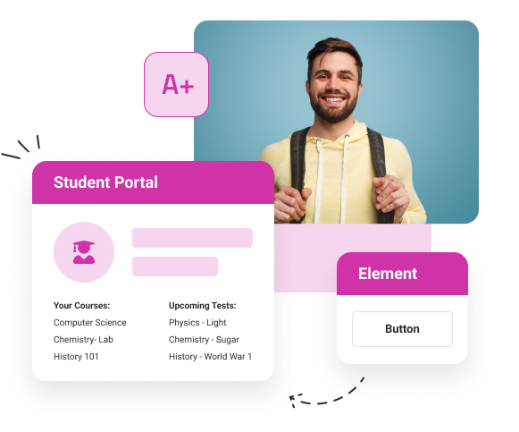 hot pink student portal with smiling student