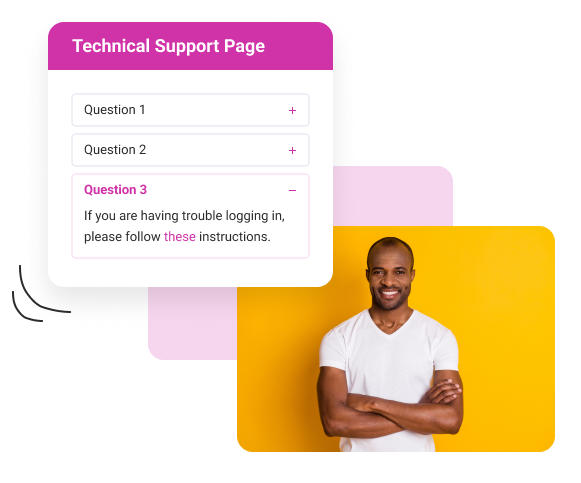 smiling man with arms crossed with technical support page