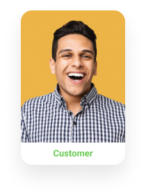 smiling customer with yellow background