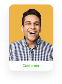 smiling customer with yellow background