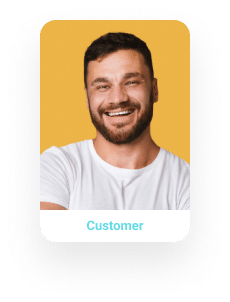 smiling customer with yellow background