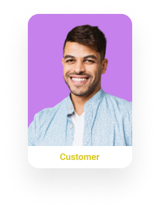 smiling customer with purple background
