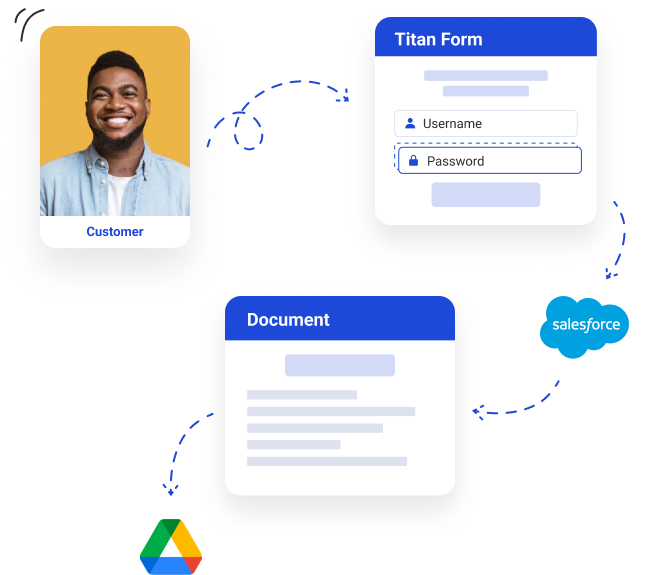 smiling customer with blue Titan form and document