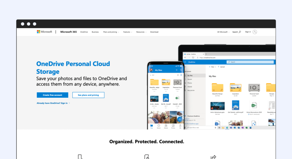 Image of OneDrive Website