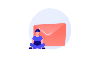 woman sitting in front of envelope icon