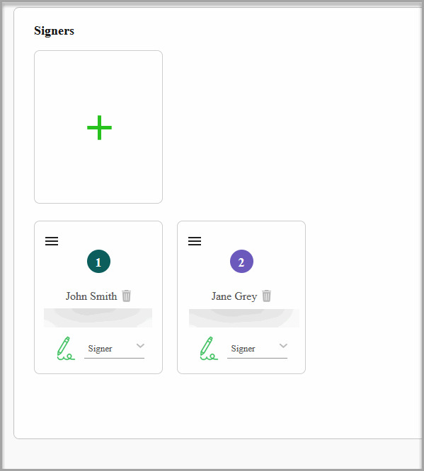 Signers step into the Titan Sign Wizard, showing a different color code assigned to each signer.