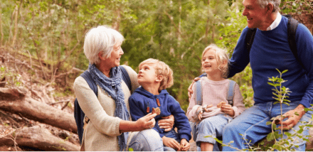 grandparents hiking with kids