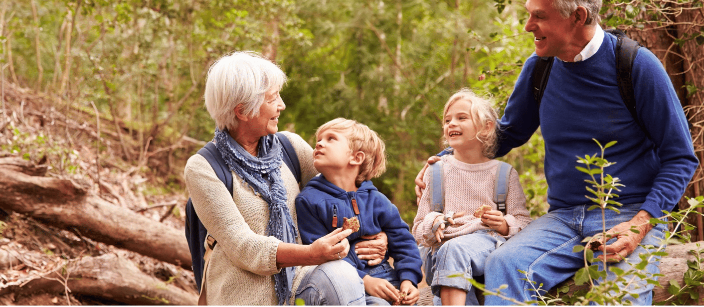 grandparents hiking with kids