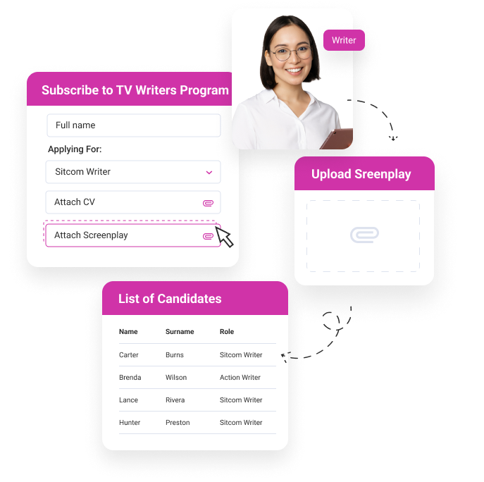 smiling writer with a list of candidates and subscription form
