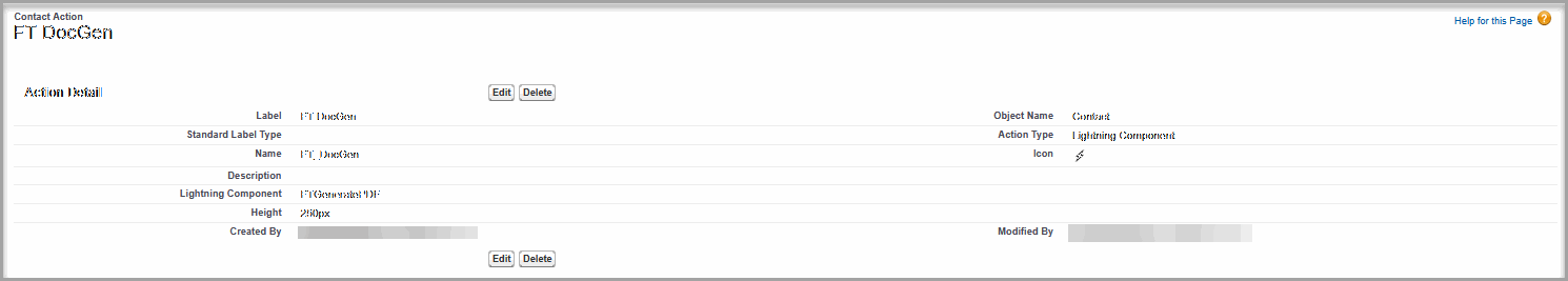 Salesforce Object Manager tab after creating the new action.