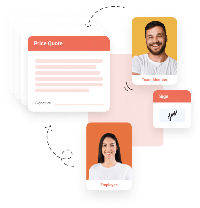 signed price quote with team member and employee