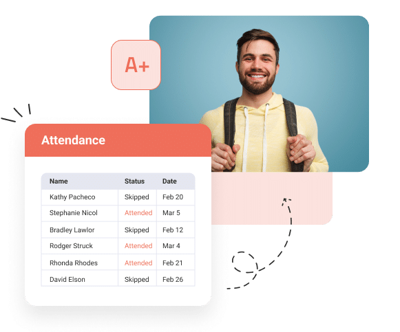 smiling student with attendance record