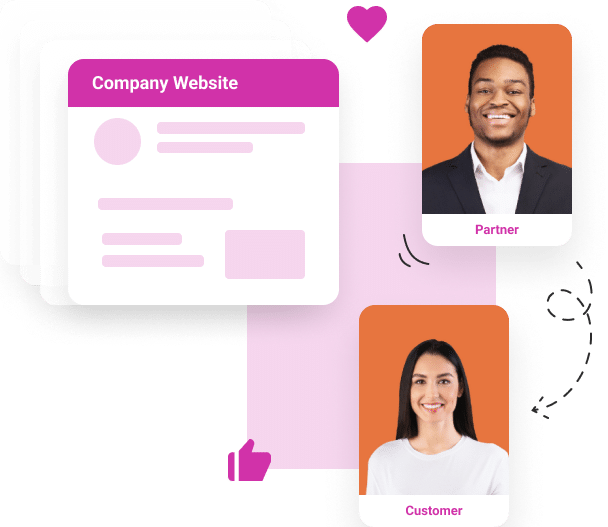 company website with smiling partner and customer