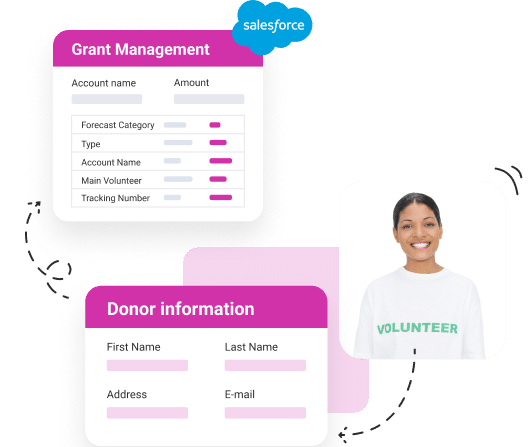 Grant management form and donor information with volunteer