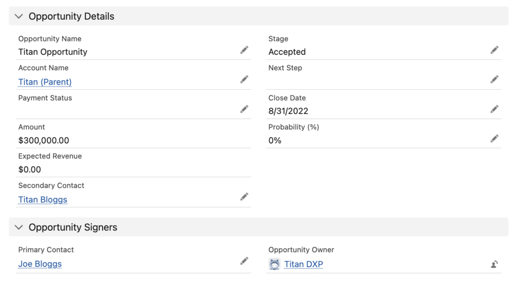 Opportunity Details and Signer Data from Salesforce