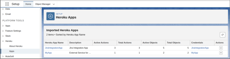 Heroku Apps from Salesforce Setup