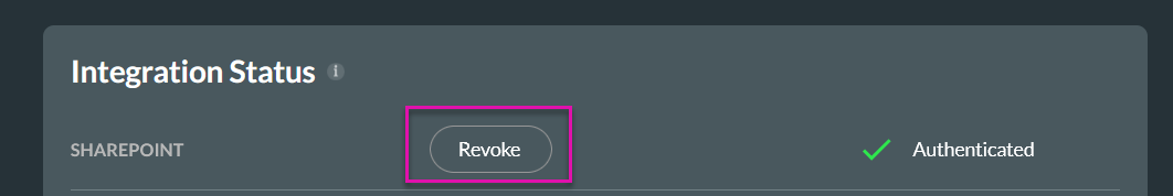Titan Integration Status section showing the Revoke button for the authenticated SharePoint connection.