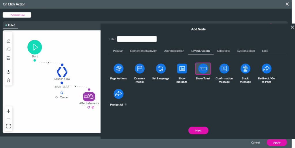 Adding a Show Toast action to display a confirmation message
