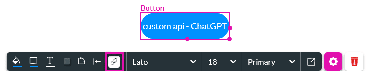 Button element toolbar showing available actions in a Titan Web project