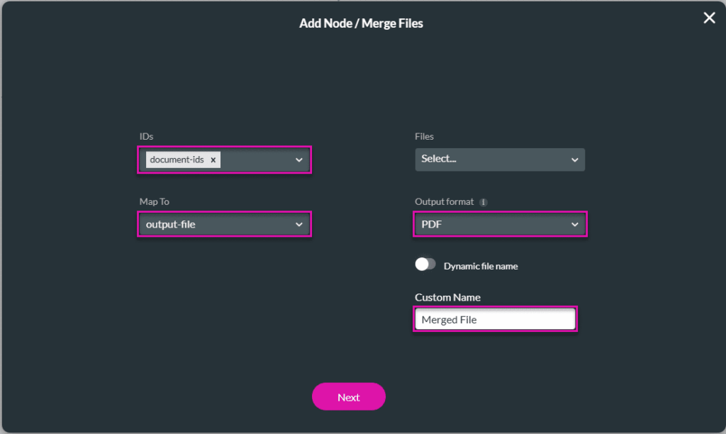 Merge Files node