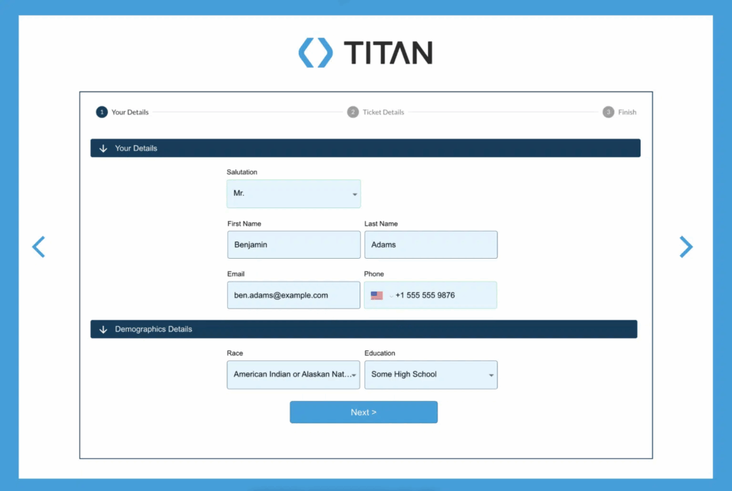 Event Registration Form from Titan