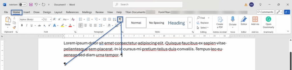 Removing the Paragraph Mark in Word