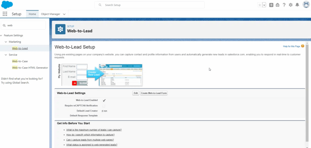 Web-to-Lead Salesforce Setup