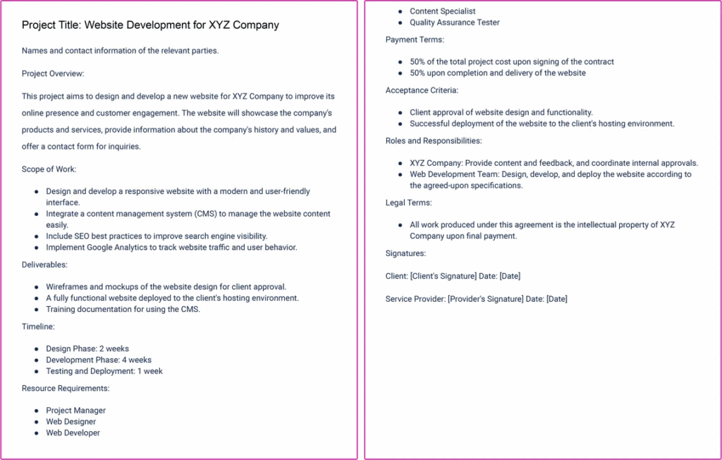 Example of a Statement of Work Template