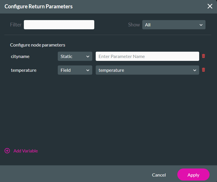 Screenshot Configure Return Parameters