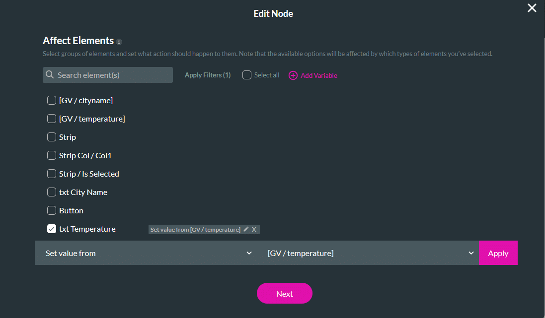Screenshot of affected element
