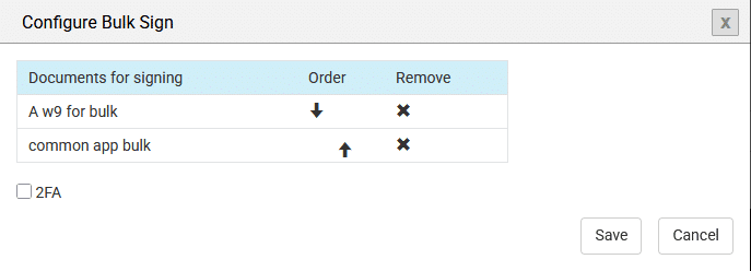 Screenshot of the configure bulk sign window