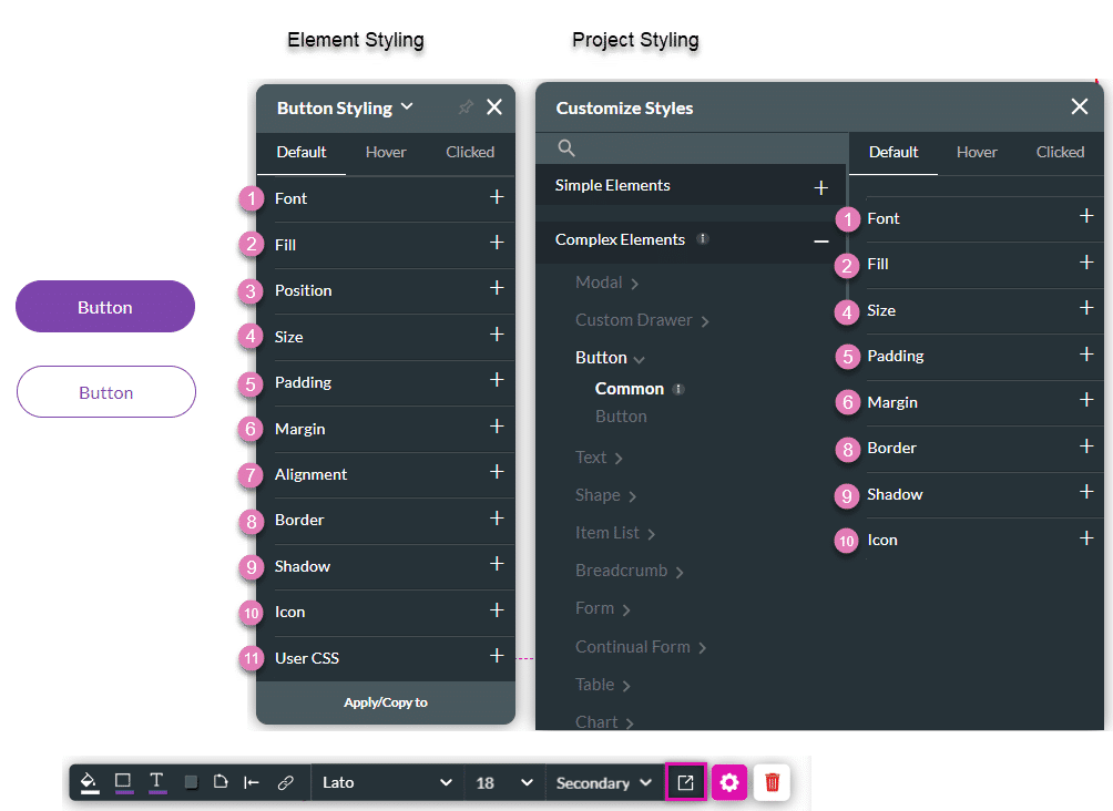 Button styling options