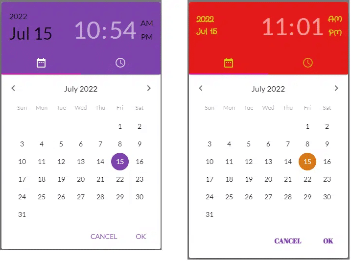 Unedited vs edited date modal example