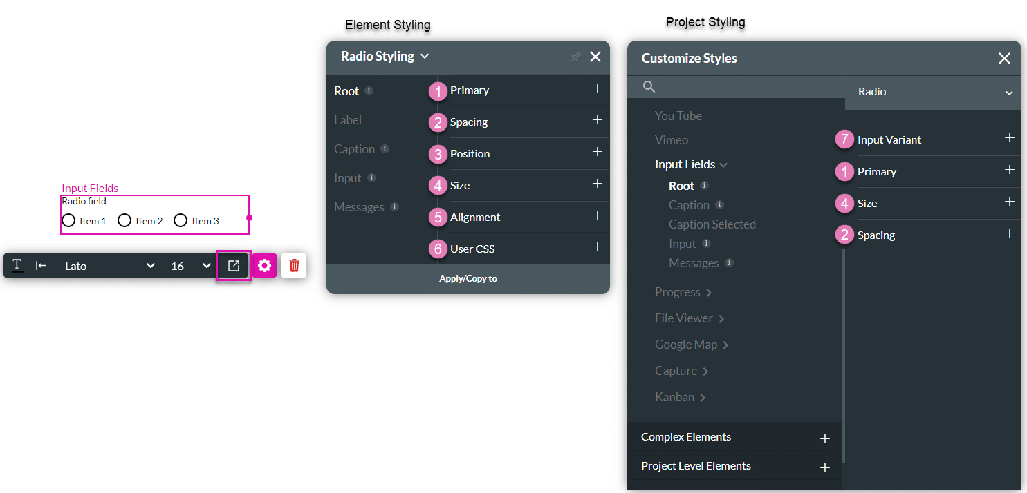 Root styling options