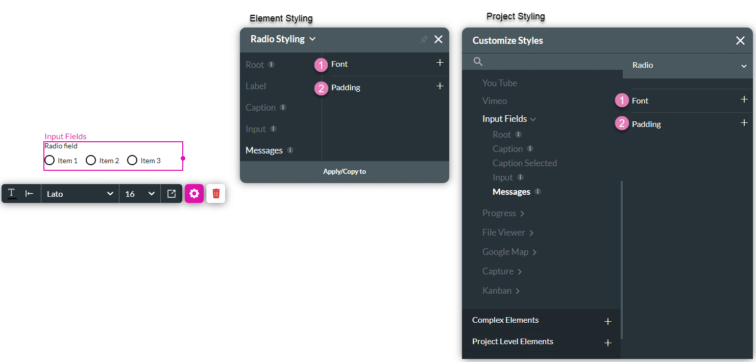 Messages styling options