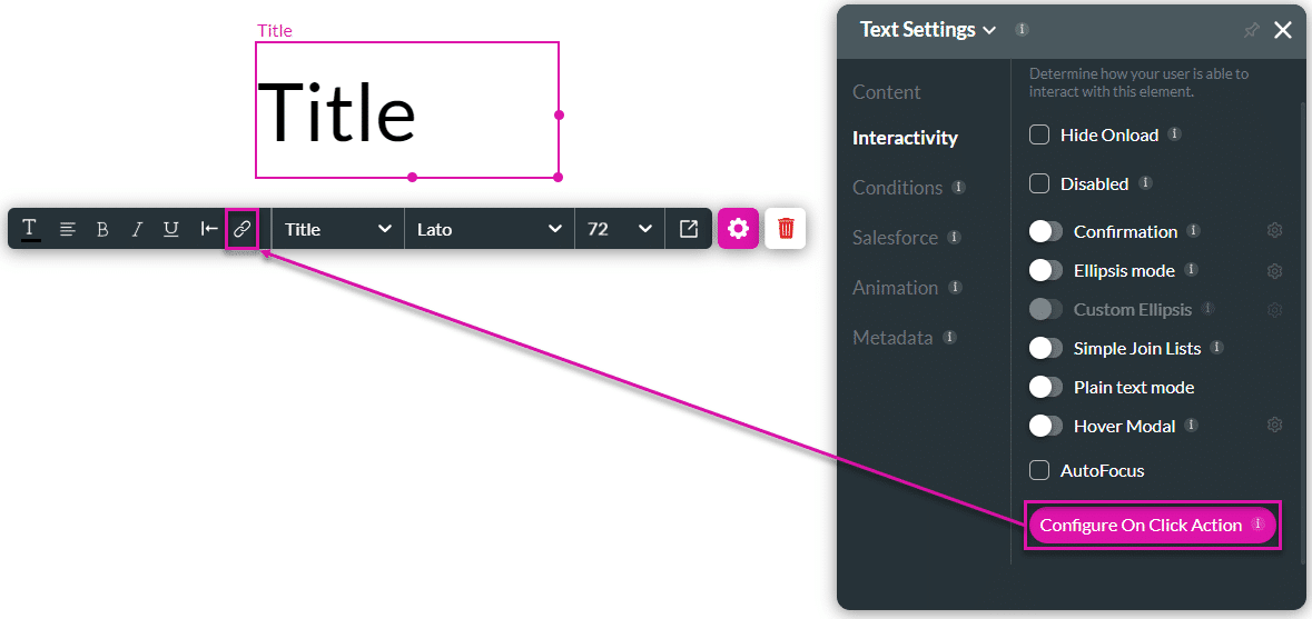 Configure On Click Action button and icon