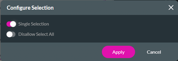 Configure Selection screen