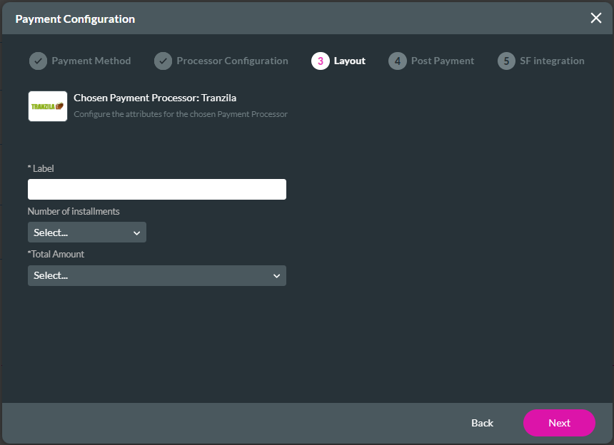 Payment Configuration > Layout screen