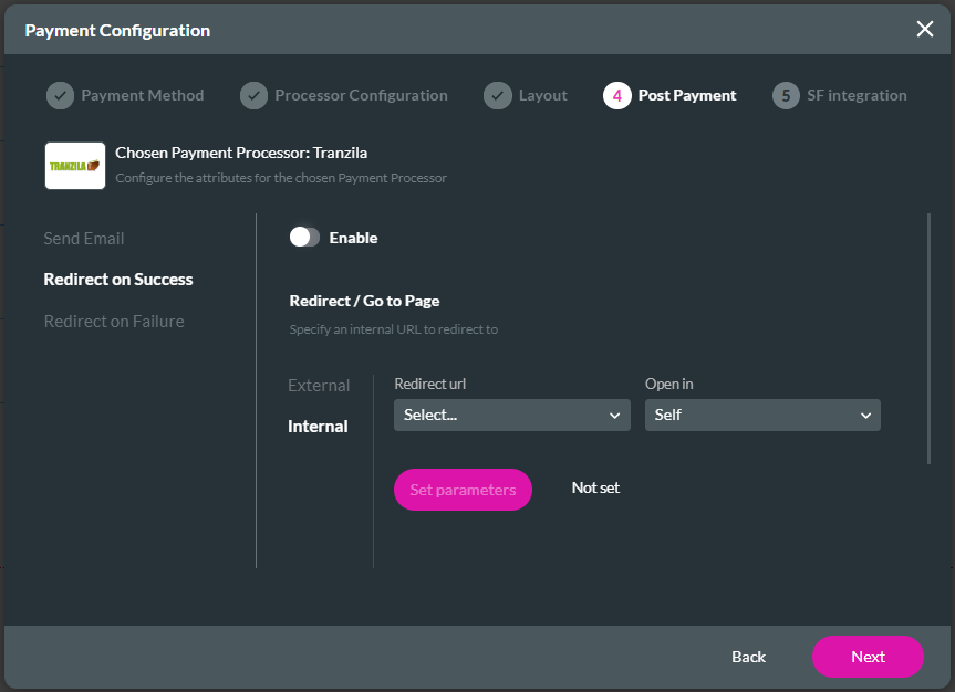 Redirect on Finish - Internal link
