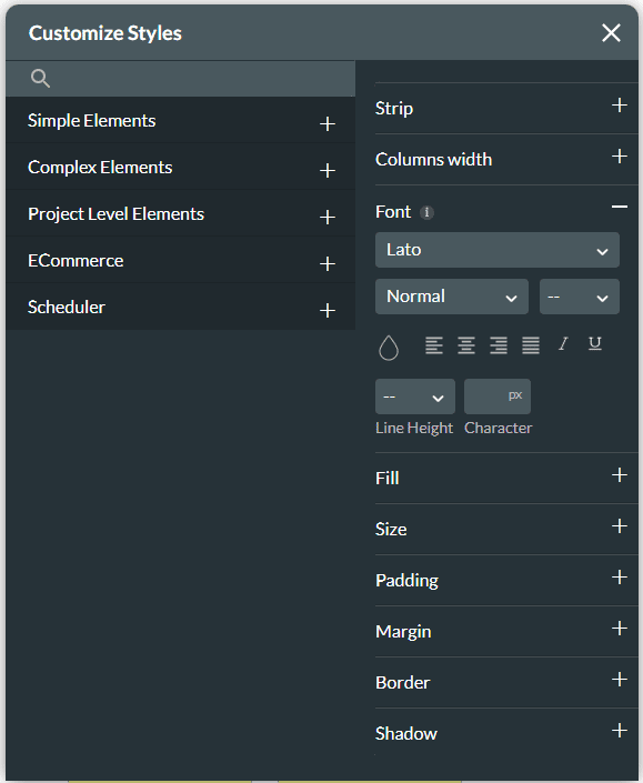 Customize Style screen