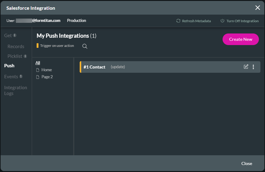 Salesforce Integration screen