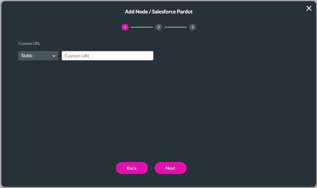 Add Node/Salesforce Pardot screen - step 1