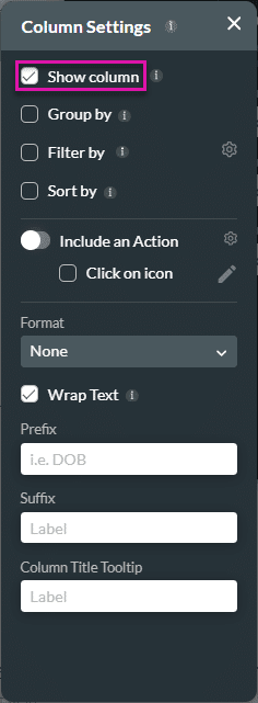 Show Column checkbox