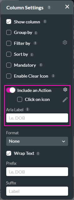 Column Settings screen