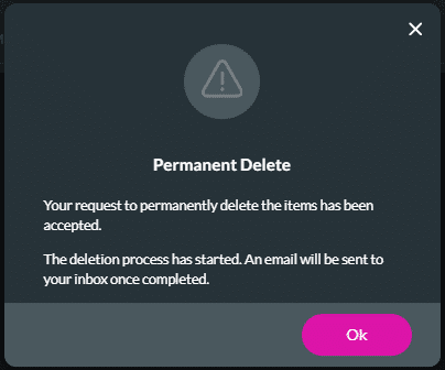 Permanent Delete screen
