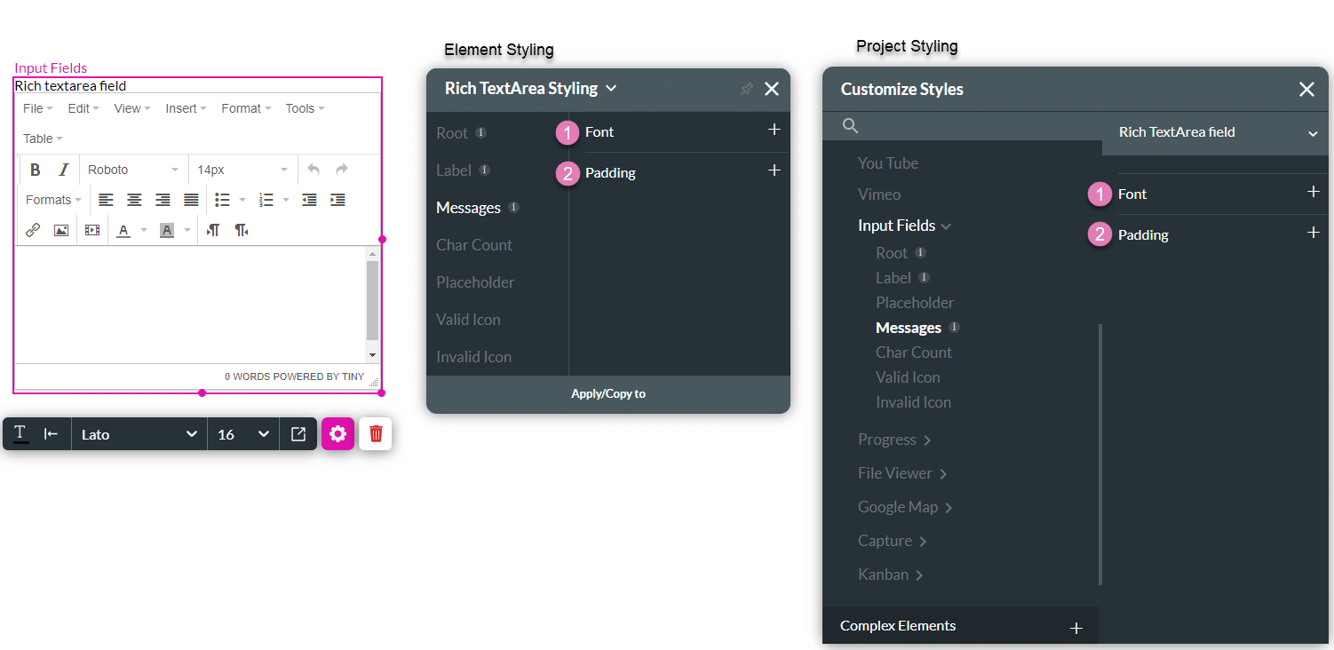 Messages styling options