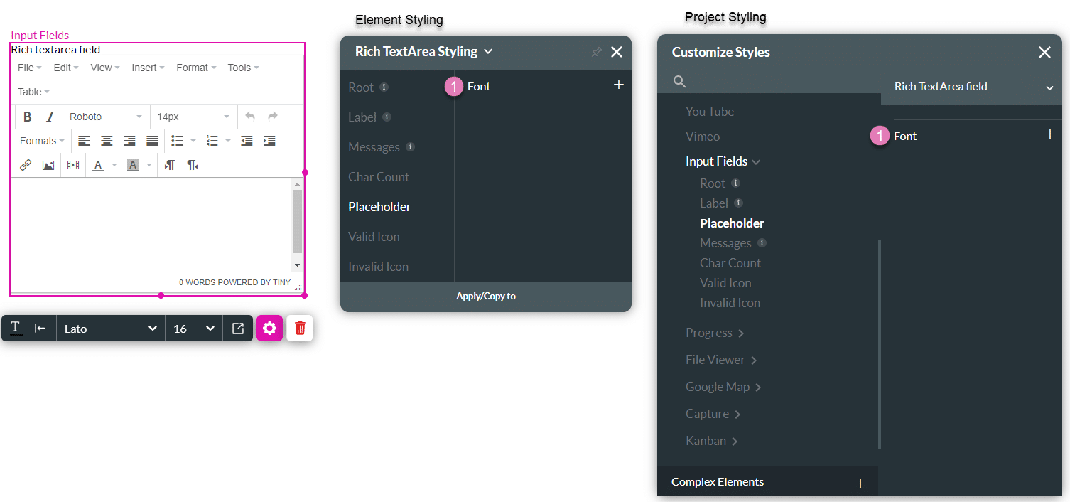 Placeholder styling options