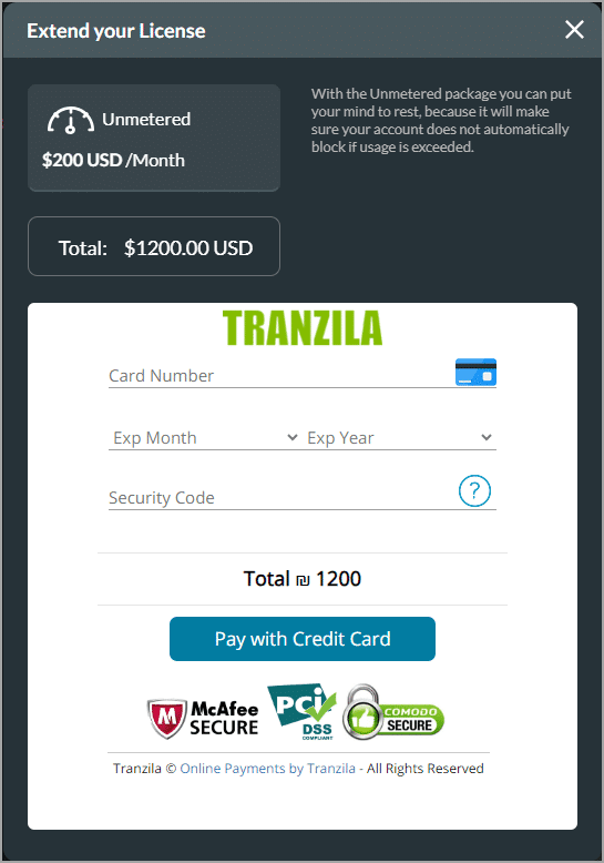 Extend your Licence screen