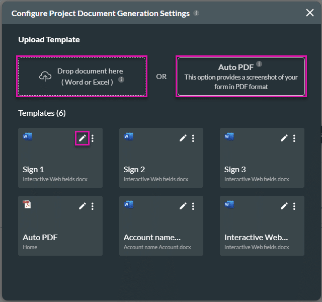 Configure Project Documentation Generation Settings screen