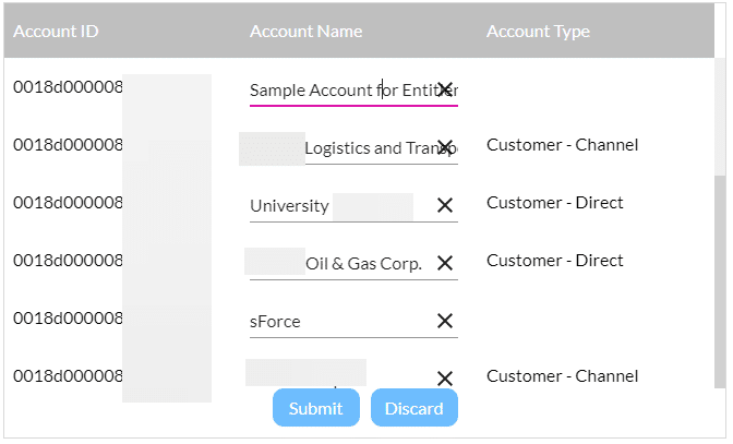 Submit and Discard buttons
